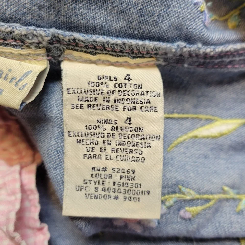 Faded Glory Vintage Y2K Denim Floral Embroidered Overall Skirt Jumper Dress